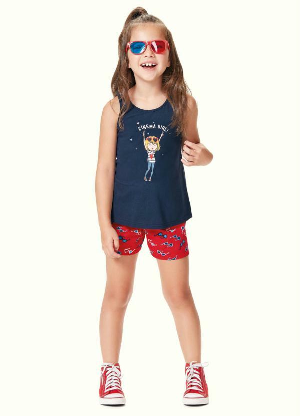 Malwee Kids - Conjunto Azul Marinho Estampado Cotton Light