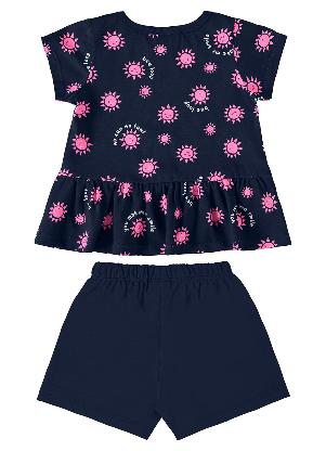 Bee Loop - Conjunto Blusa e Short Bebê Menina Azul - BEE LOOP