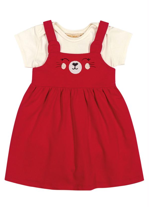 Trick Nick Conjunto Body com Salopete Infantil Vermelho