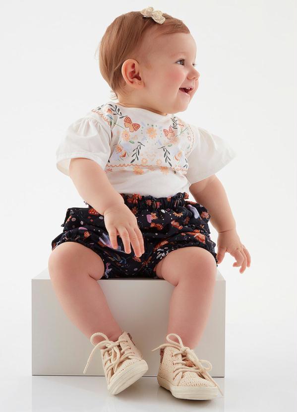 Up Baby - Conjunto Body Godê e Short Bebê Bege