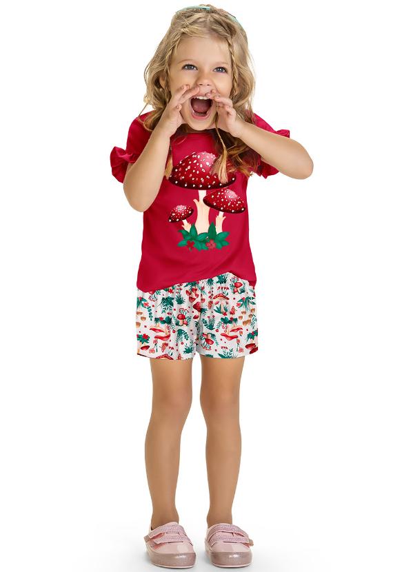 Kyly - Conjunto Infantil Menina Cogumelo Vermelho