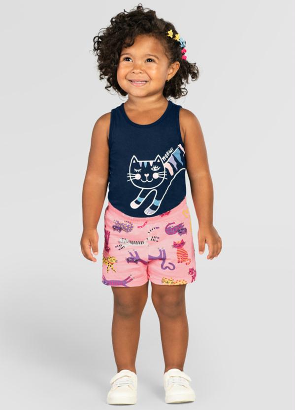 Brandili - Conjunto Infantil Menina de Gatinho Azul