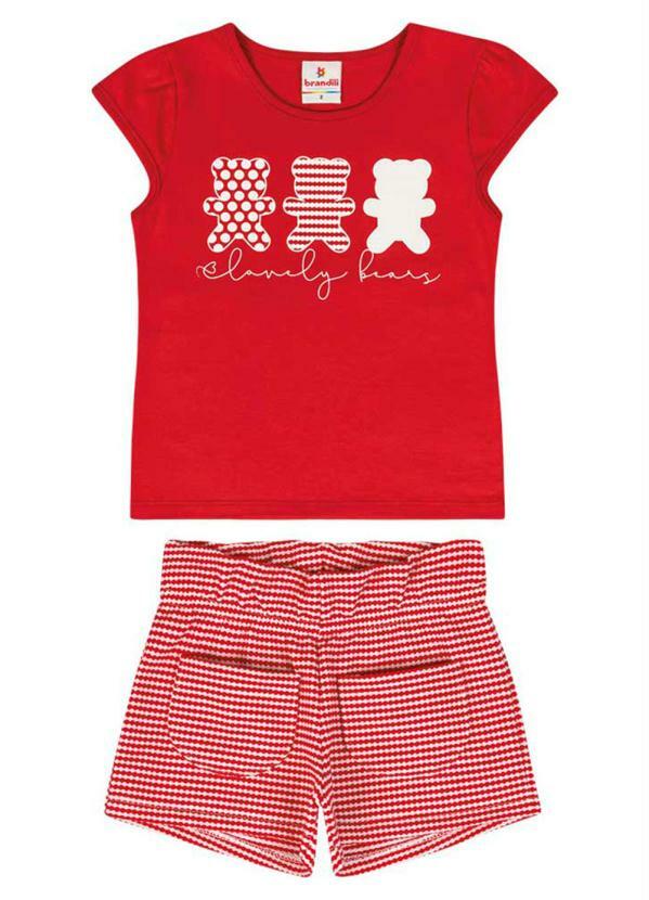 Brandili - Conjunto Infantil Menina de Ursinhos Vermelho