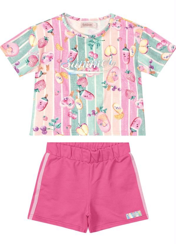Carinhoso - Conjunto Pink Summer em Moletinho Menina 2
