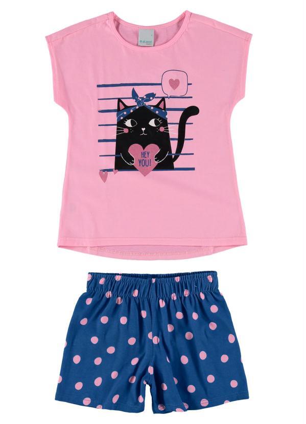 Malwee Kids - Conjunto Rosa Claro Gatinho Menina