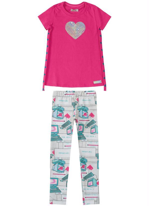 Carinhoso - Conjunto Rosa Escuro Coração em Malha Menina