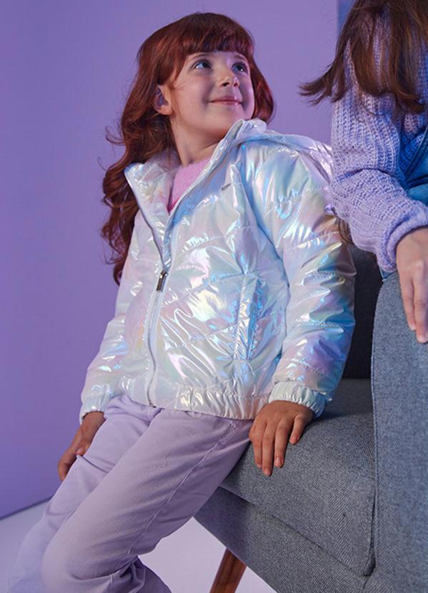 Carinhoso - Jaqueta Branco Puffer Holográfico Menina