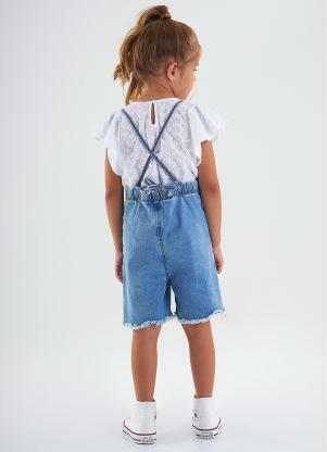 Up Baby - Jardineira Jeans Infantil Menina Azul - UP BABY