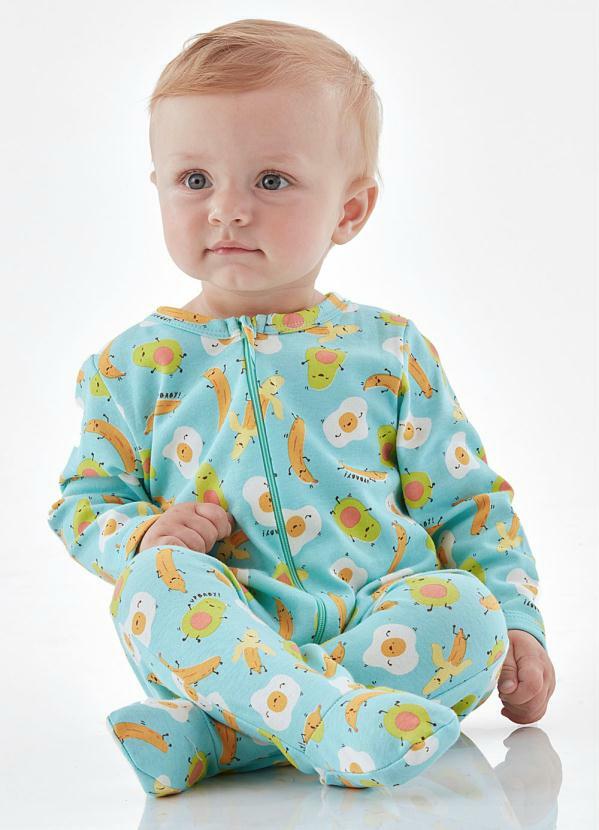 Up Baby - Macacão com Pezinho Estampado Bebê Azul