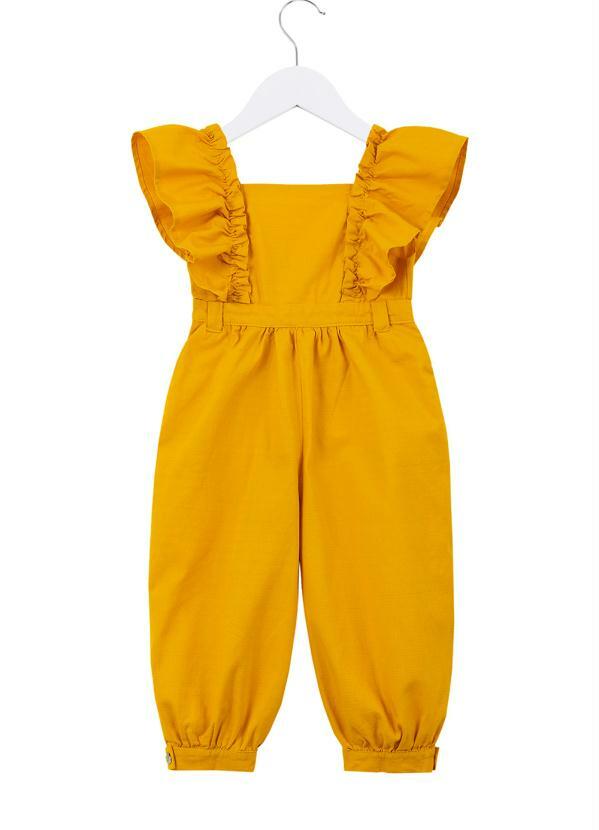 Fábula - Macacão de Menina Manga Fofa Amarração Amarelo