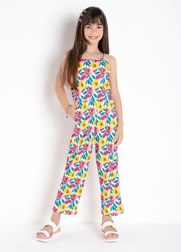 Kolormagic - Macacão Infantil Floral Aquarela com Elástico