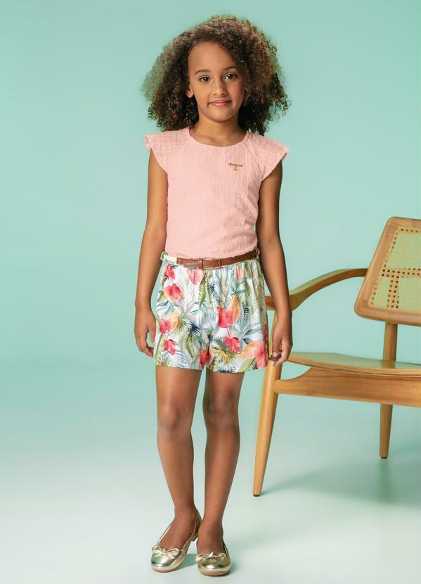 Carinhoso - Macacão Rosa Claro com Cinto Menina Carinhoso