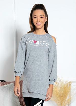 Queima Estoque - Casaco Juvenil Mescla com Ombro Vazado - QUEIMA ESTOQUE