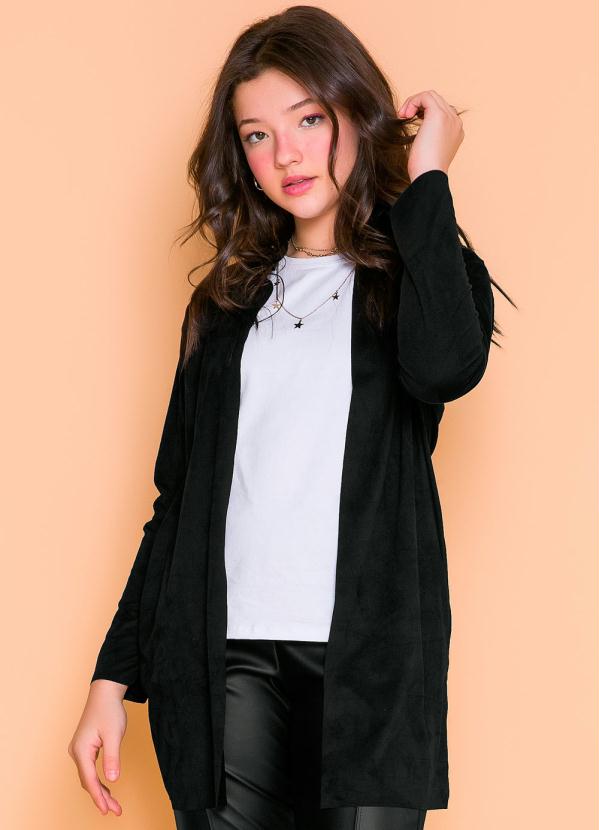 Rovitex Teen - Cardigan Juvenil Feminino Preto