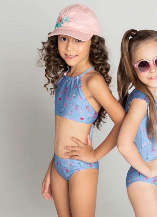 Carinhoso - Biquíni Azul Floral Dupla Face
