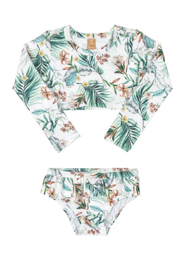 Up Baby - Biquíni Infantil Manga Longa Branco