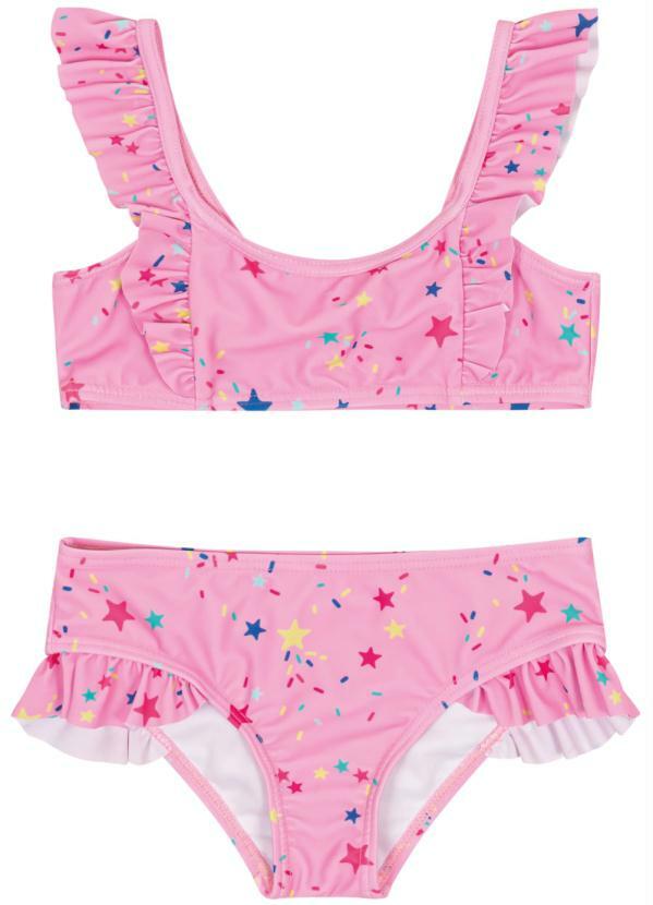 Malwee Kids - Biquíni Rosa Claro Estrelas Malha Uv Menina