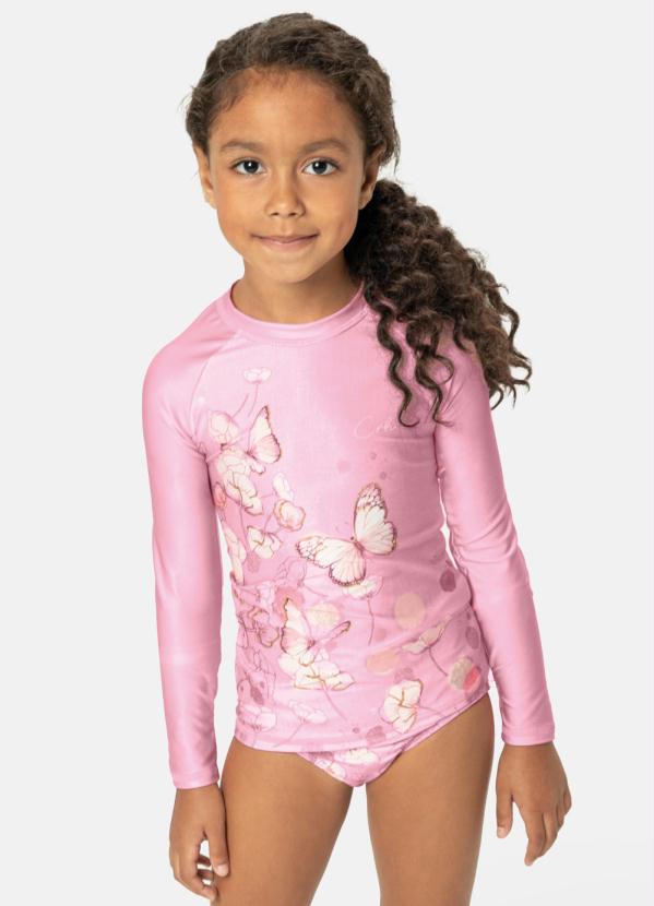 Carinhoso - Camiseta Malha Uv Menina Rosa