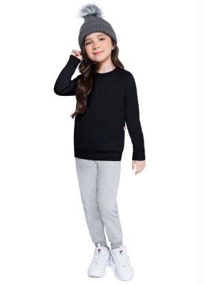 Brandili - Blusão Infantil Menina Moletom Preto - BRANDILI