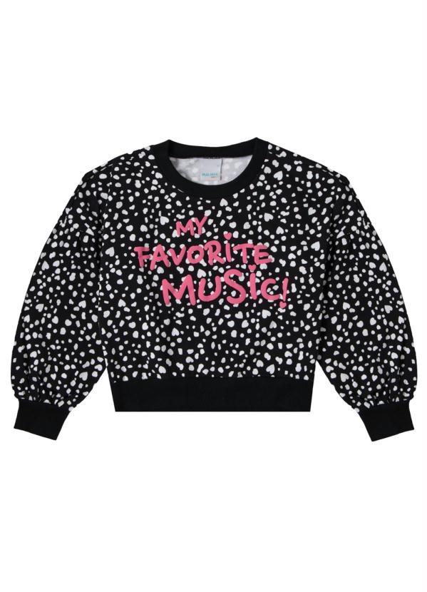 Malwee Kids - Blusão Preto Music em Moletom Menina