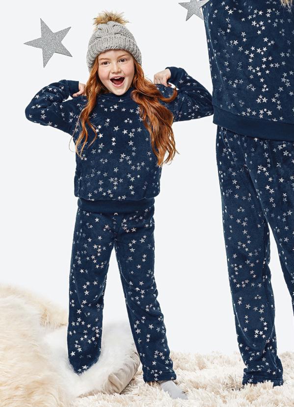 Malwee - Pijama Azul Estrelas Metalizadas Filha