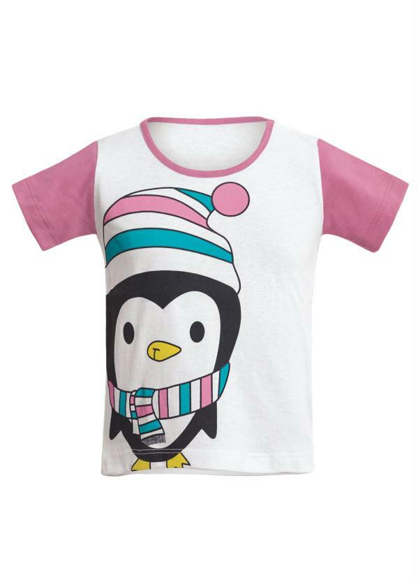 Outlet - Pijama Curto Bebê Branco e Rosa Christian Gray