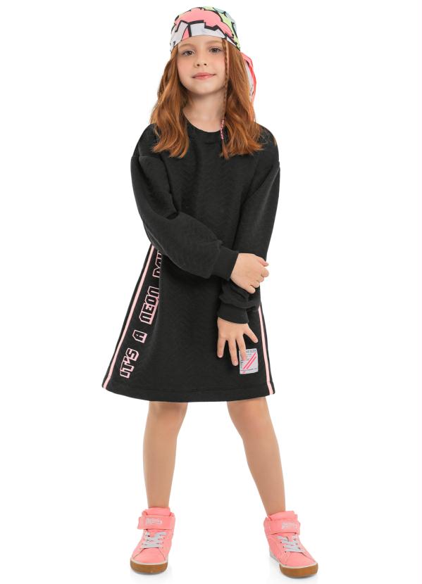 Vestido Moletom Com Brilho Gloss Vestido Moletom Infantil Preto - Main Image