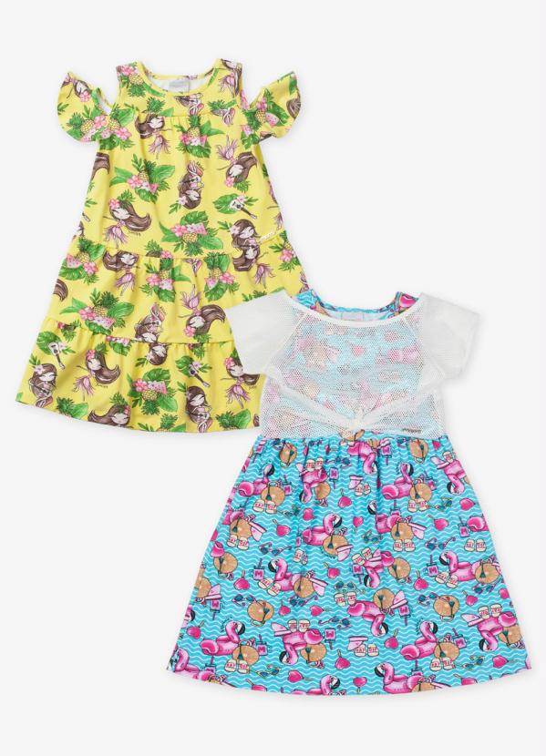 Momi - Kit de Vestidos Estampado Amarelo e Azul
