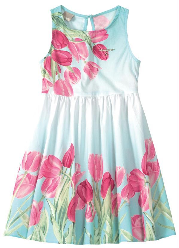 Carinhoso - Vestido Azul Godê Tulipas