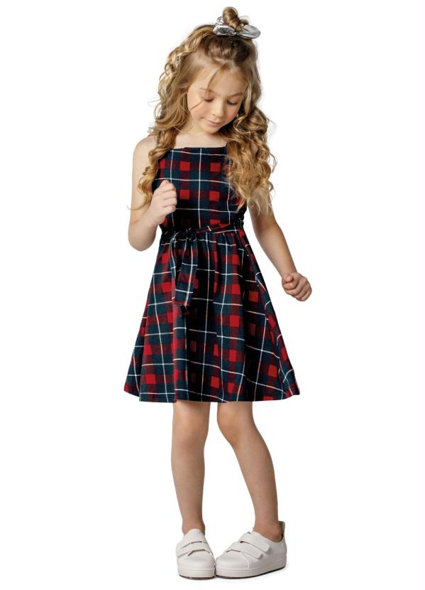 Malwee Kids - Vestido Azul Marinho Xadrez Godê