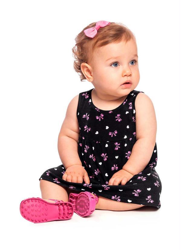 Alakazoo - Vestido Bebê Estampa Lacinhos Preto
