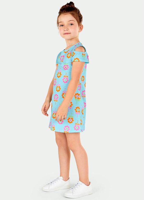 Vestido Floral Manga Curta Malha Infantil Azul Marisol