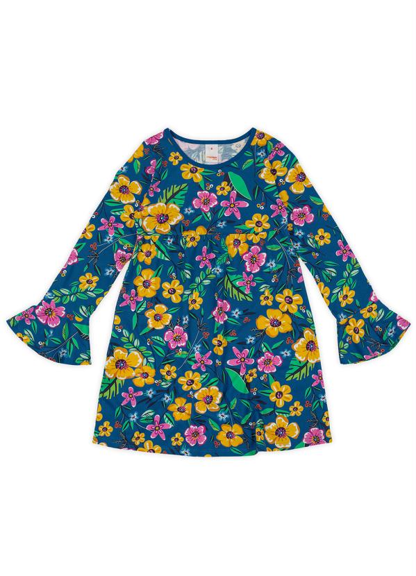 Marisol Play - Vestido Floral Manga Longa Infantil Azul