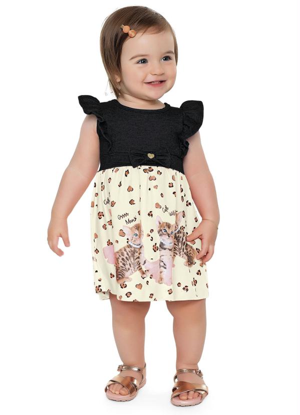 Fakini Kids - Vestido Gatinhos com Recorte Preto