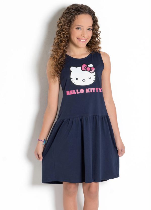 Hello Kitty - Vestido Hello Kitty Marinho com Babado