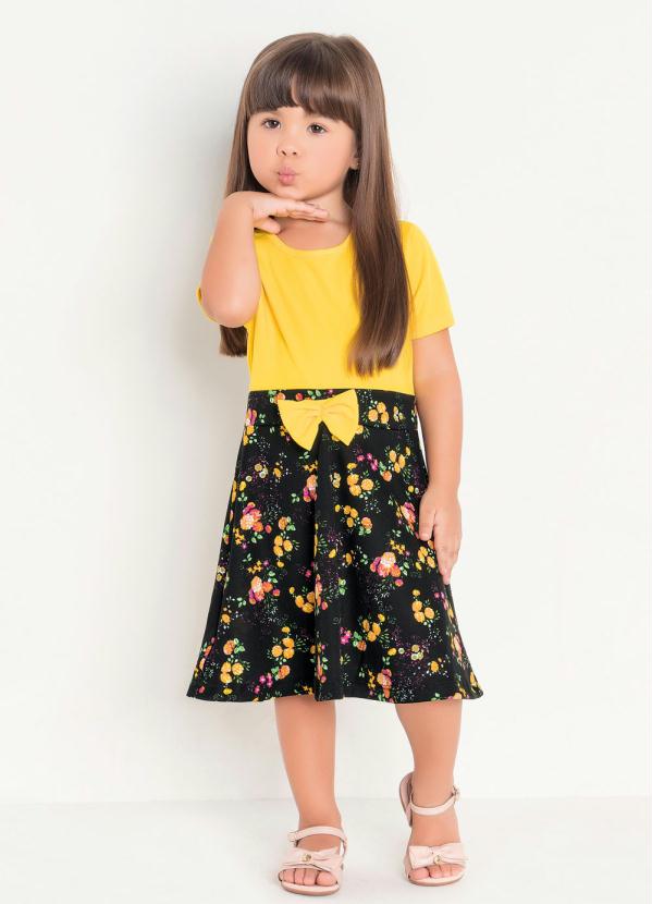 Rosalie - Vestido Infantil Amarelo Floral Moda Evangélica