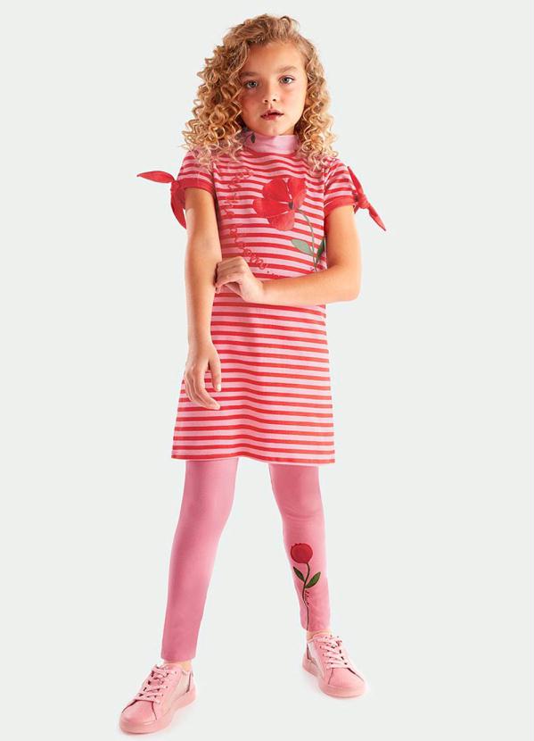 Lilica Ripilica - Vestido Infantil com Estampa Listrada Rosa