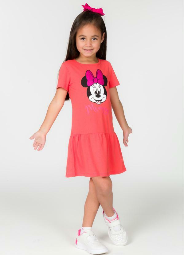 Disney - Vestido Infantil Curto Estampado Laranja
