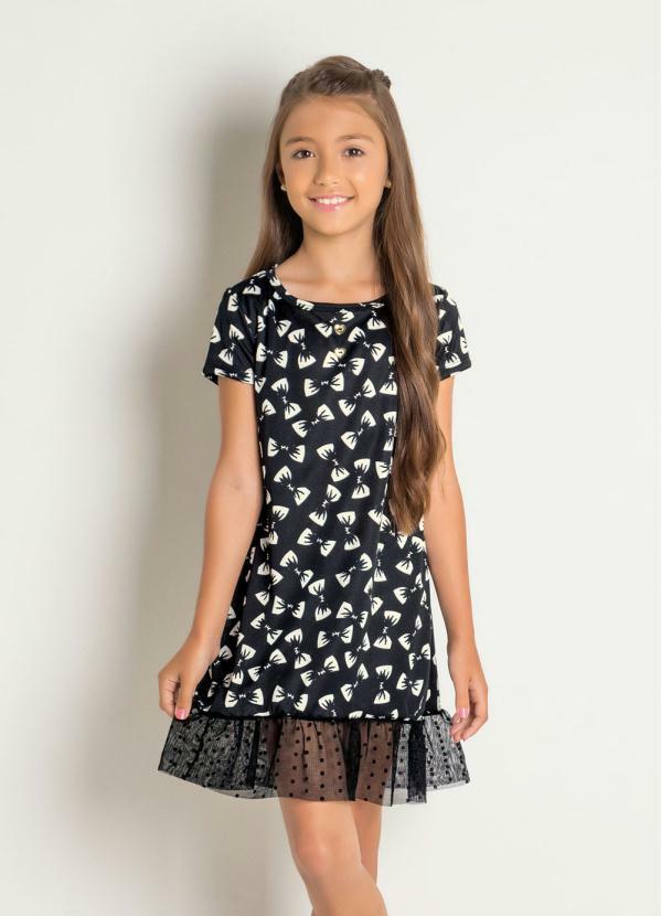 Outlet - Vestido Infantil de Lacinhos com Babado em Tule