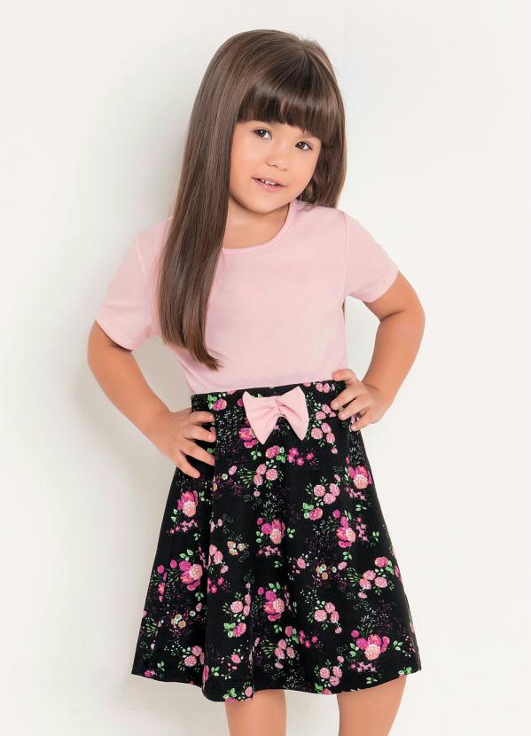 Rosalie - Vestido Infantil Floral com Laço Moda Evangélica