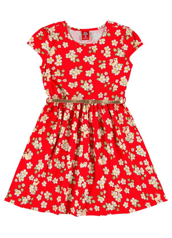 Vestido Infantil Floral Vermelho Bee Loop