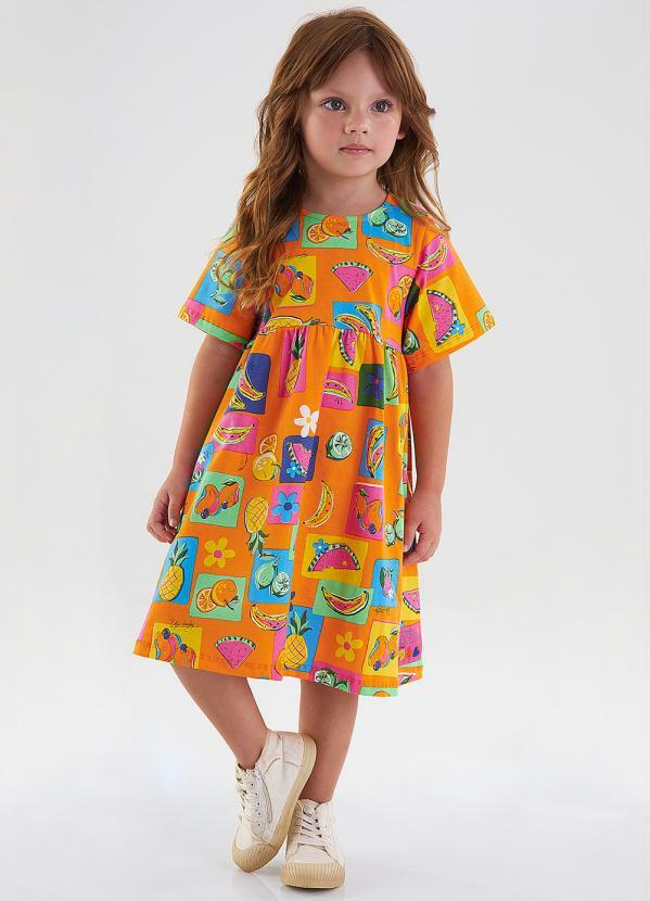 Up Baby - Vestido Infantil Manga Curta Laranja