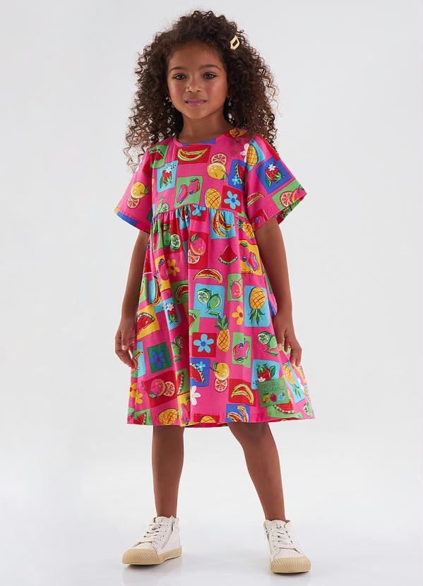 Up Baby - Vestido Infantil Manga Curta Rosa