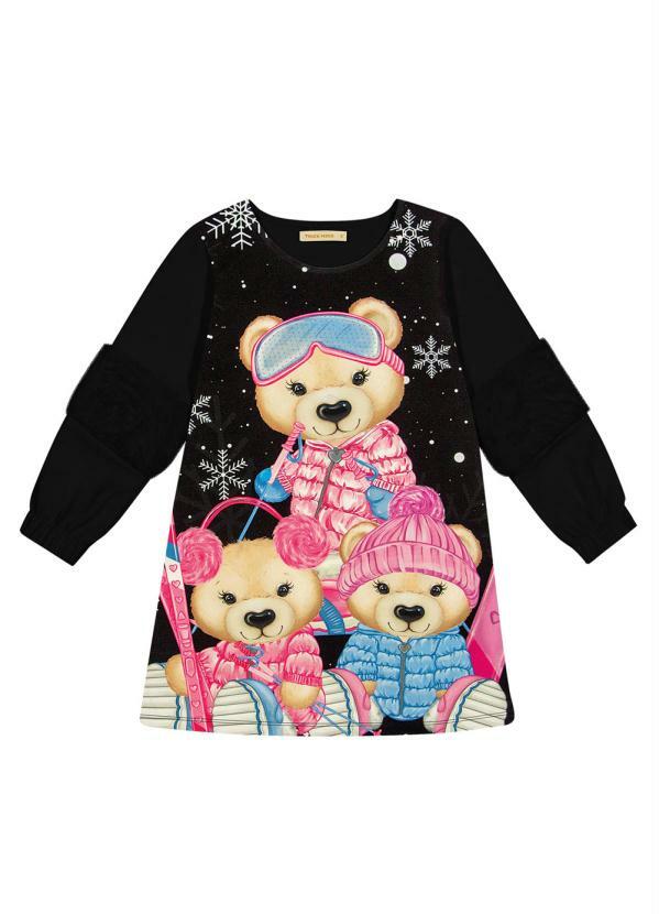 Trick Nick - Vestido Infantil Manga Longa Flufy Preto