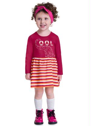 Brandili - Vestido Infantil Menina de Dinossauro Bordô - BRANDILI