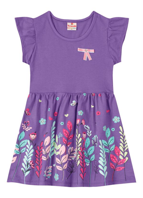 Brandili - Vestido Infantil Menina de Flores Lilás