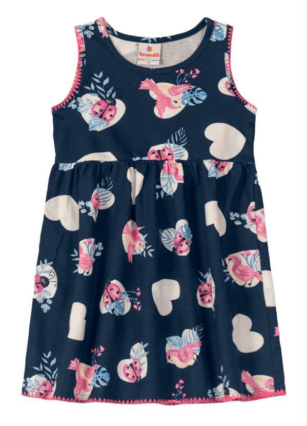 Brandili - Vestido Infantil Menina Joaninha Azul