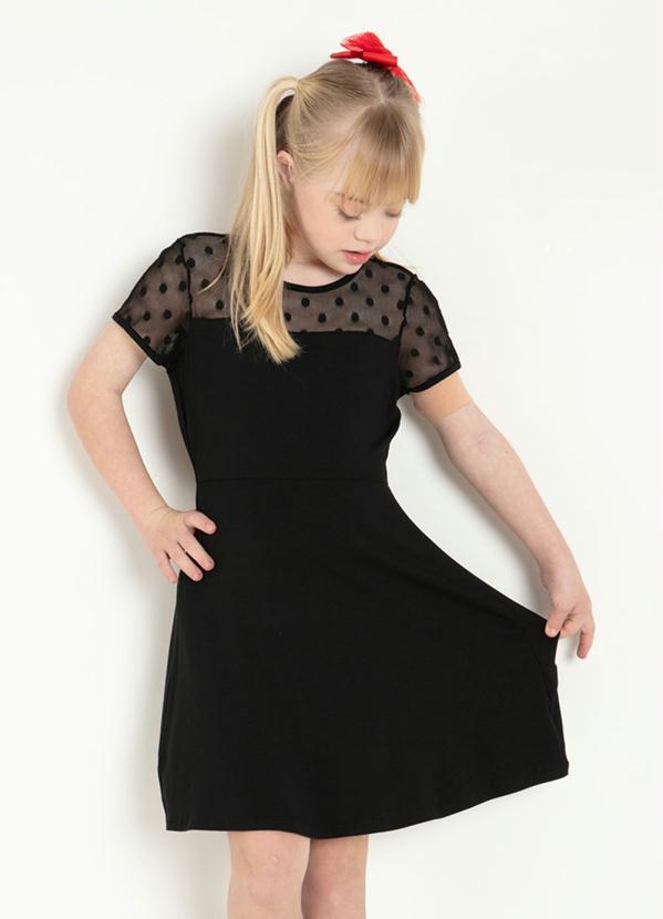 Kolormagic - Vestido Infantil Preto com Decote em Tule