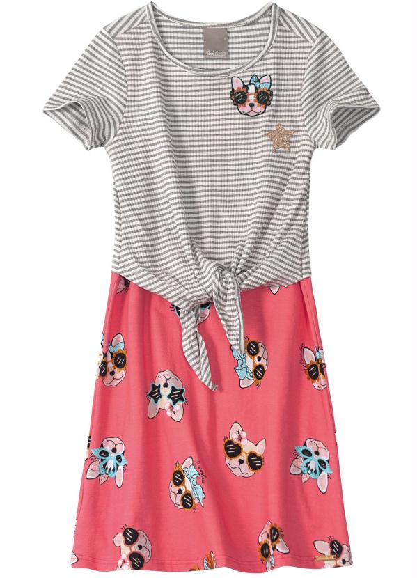 Bulldog Chicken Rosa Vestido Rosa Bulldog com Amarração - Carinhoso