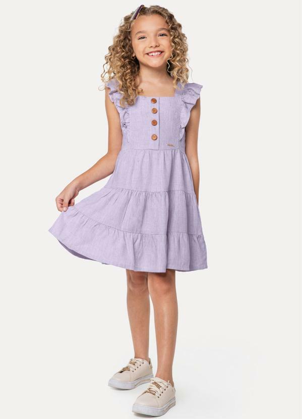 Carinhoso - Vestido Roxo Evasê Recortes Menina